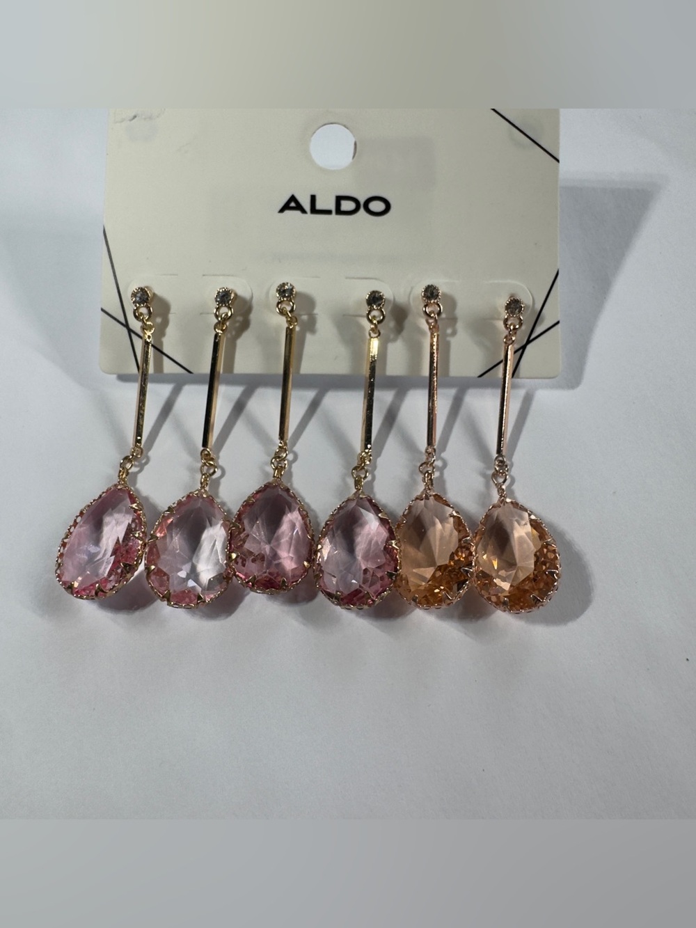 ALDO Pink & Peach Teardrop Dangle Earrings - Gold Tone